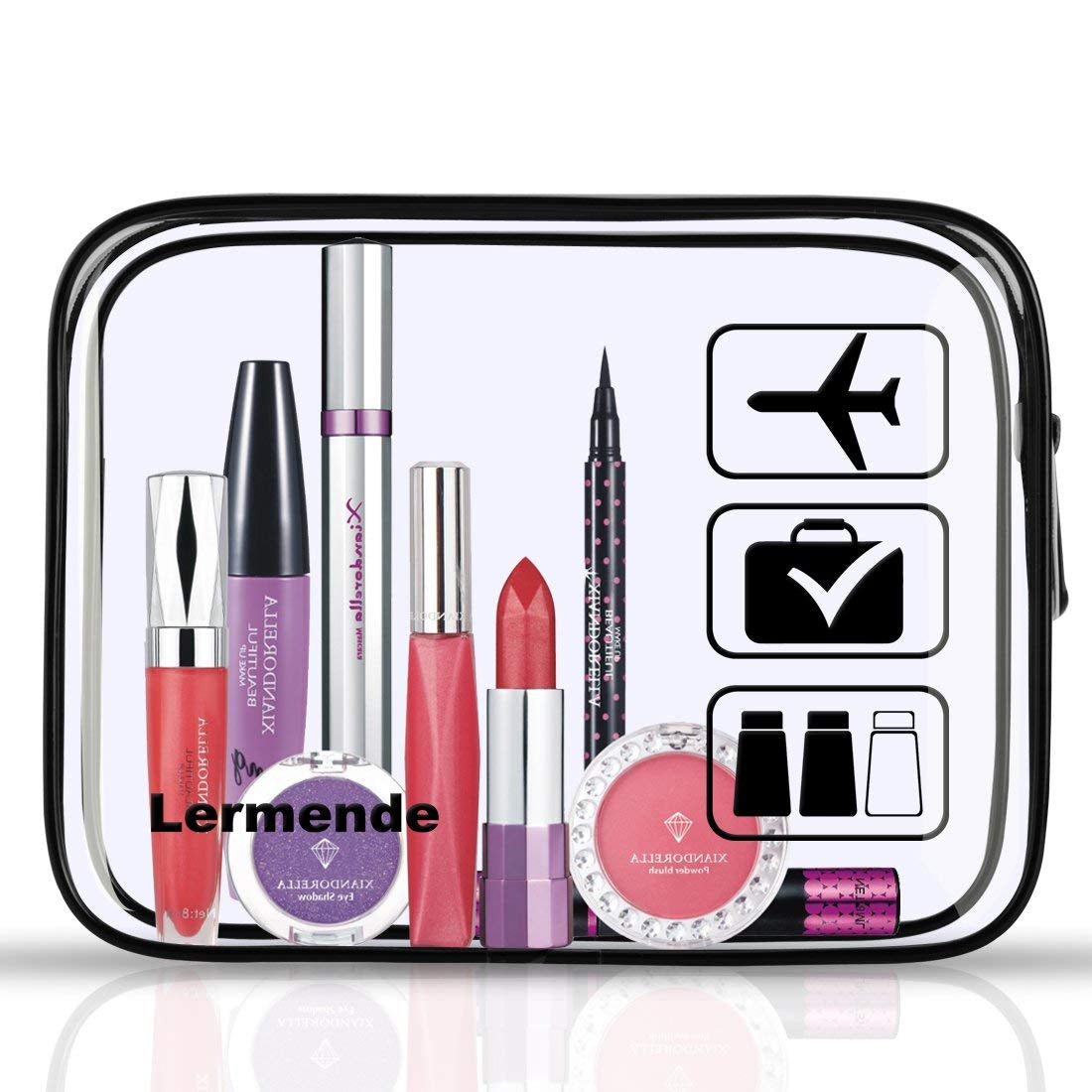 2Pcs Clear Toiletry Bag TSA Approved Travel Bag,Carry on for Travel,Airport Airline Accessories Compliant Bag,Quart Sized Makeup Cosmetic Bag Women Men (Black, 2 Pack)