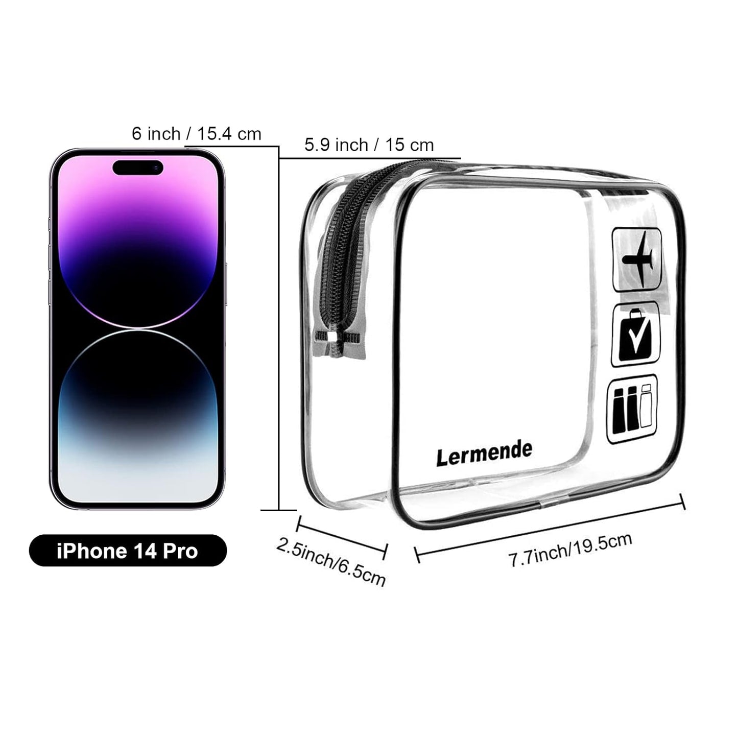2Pcs Clear Toiletry Bag TSA Approved Travel Bag,Carry on for Travel,Airport Airline Accessories Compliant Bag,Quart Sized Makeup Cosmetic Bag Women Men (Black, 2 Pack)
