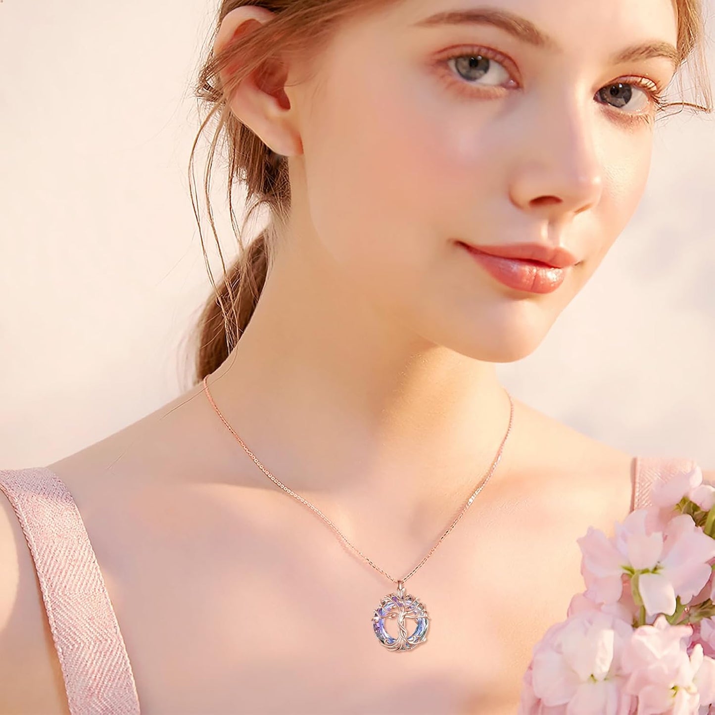 Tree of Life Necklace for Women 925 Sterling Silver Family Tree Austrian Crystal Jewelry Birthday Christmas Gifts for Mom Wife Her