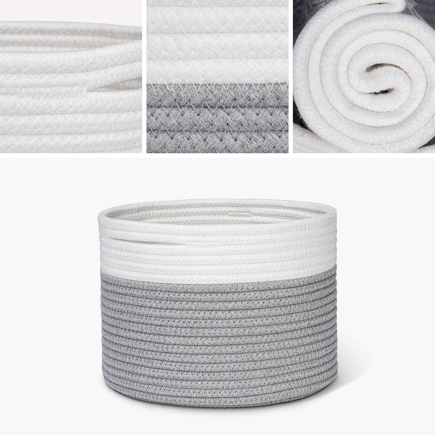 Small Storage Basket - Cute Cotton Rope Basket - Closet Storage Bins - Cute Basket for Remote - Storage Organizer for Toy Storage Bin- 9.4" X 9.4" X 7.1"