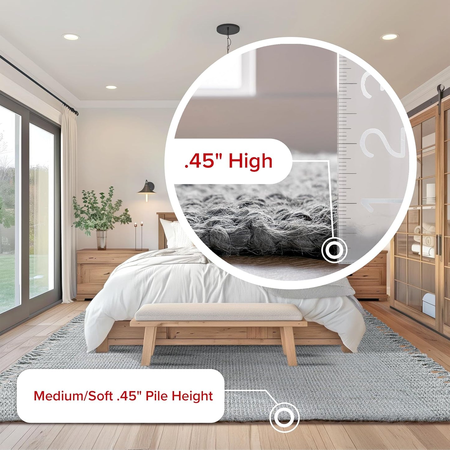 Daniela Grey, 6' X 9', Handmade, Jute, Tassel, Soft and Textured, High Traffic, Stain Resistant, Easy Clean, Durable Area Rug for Bedroom, Living Room, Dining Space, Foyer, Entryway