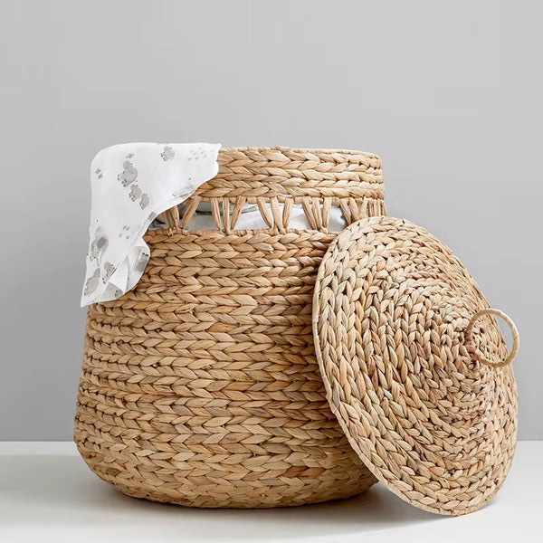 Grass Storage Basket with Lid - Woven Laundry