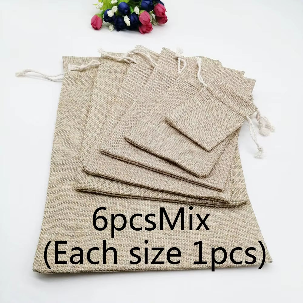 6Pcs/Lot Jute Bags Gift Drawstring Pouch Gift Box Packaging Bags for Gift Linen Bags Jewelry Display Wedding Sack Burlap Bag Diy