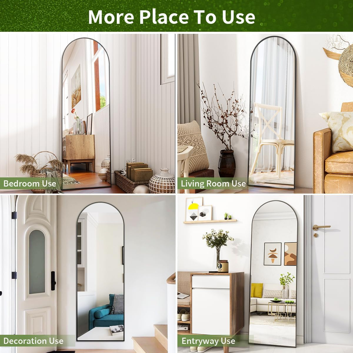 Arch Mirror Full Length, 59"X16" Wall Mirrors, Full Body Floor Mirror Aluminum Alloy Frame, Suitable for Bedroom, Dressing Room, Black