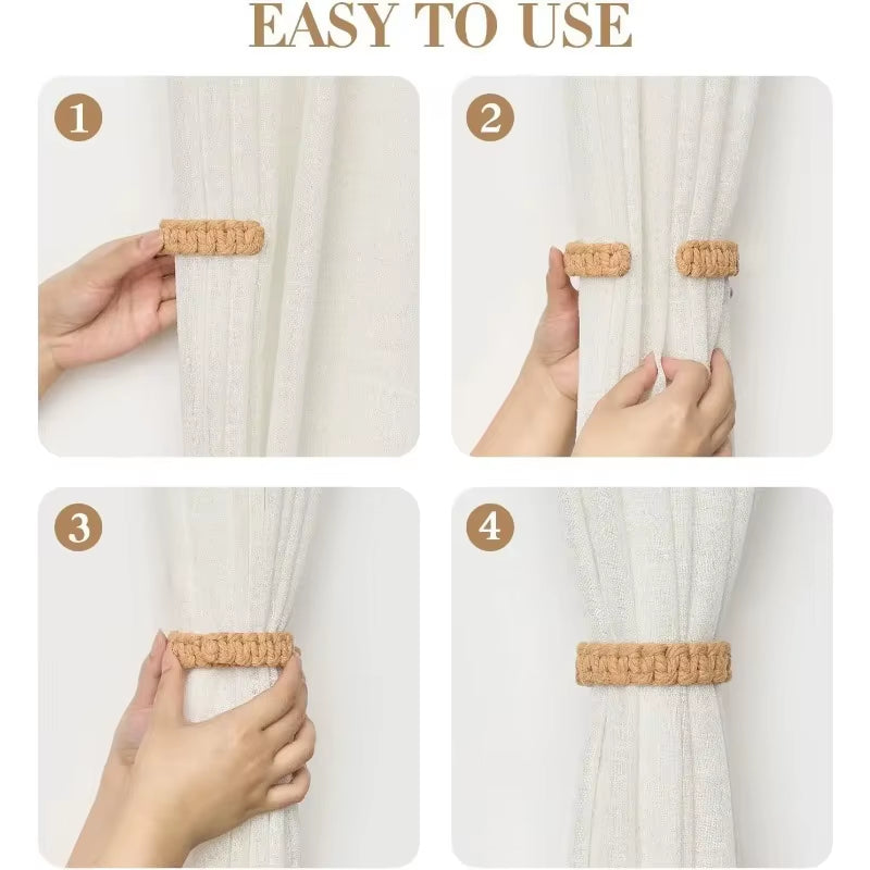 Jute Curtain Tiebacks Braided Natural Rope Holdbacks Adjustable Window Decor Woven Boho Style Coastal Home Accent