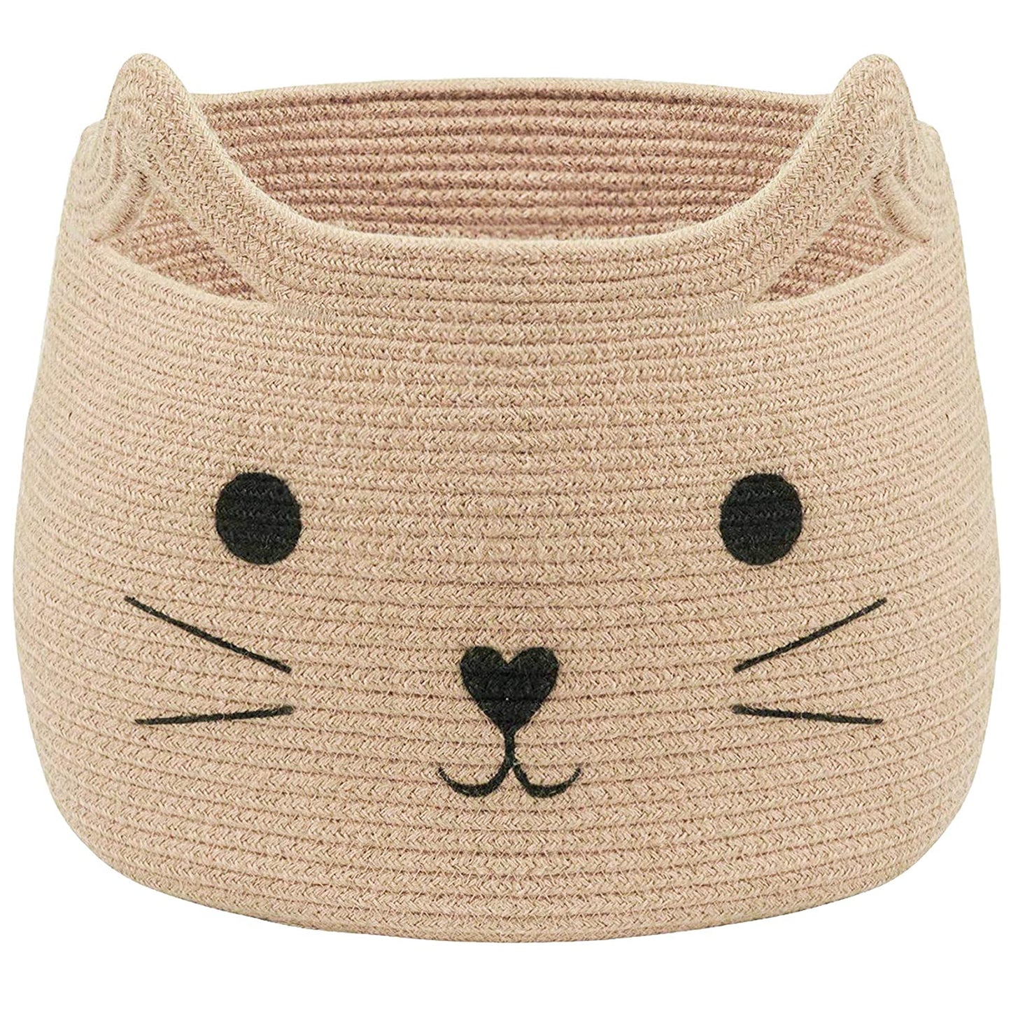 Animal Baskets Large Woven Cotton Rope Storage with Cute Cat Design Laundry Organizer for Towels, Blanket, Toys, Clothes, Gifts – Cat Toy Box Pet or Baby Gift Baskets 15"Lx14H"