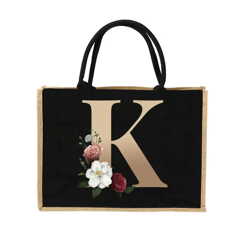 Jute Handbag Shoulder Bag Gold Letters Sacks Jute Imitation Bags Women Shopping Pouch Designer Laminated Bags Dark
