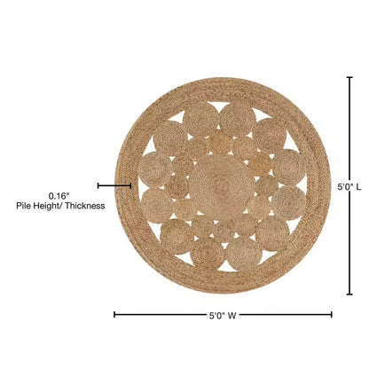 Cassia round Natural 5 Ft. Jute Boho Circle Natural round Area Rug