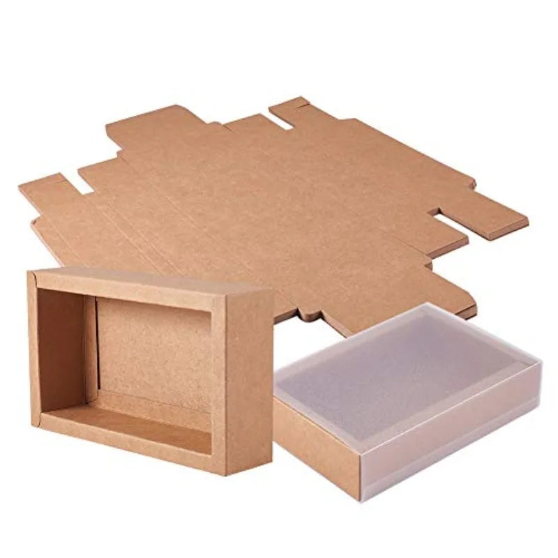 20Pcs Kraft Paper Gift Box Wedding Party Cookie Candy Boxes with Clear PVC Window Soap Jewelry Display Drawer Packaging Boxes