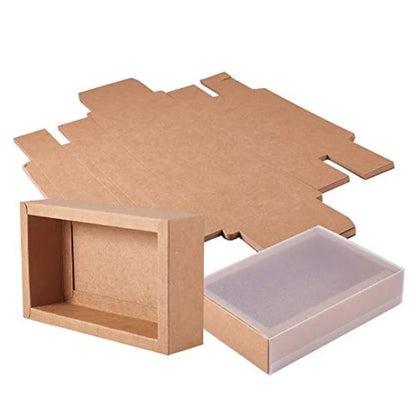 20Pcs Kraft Paper Gift Box Wedding Party Cookie Candy Boxes with Clear PVC Window Soap Jewelry Display Drawer Packaging Boxes
