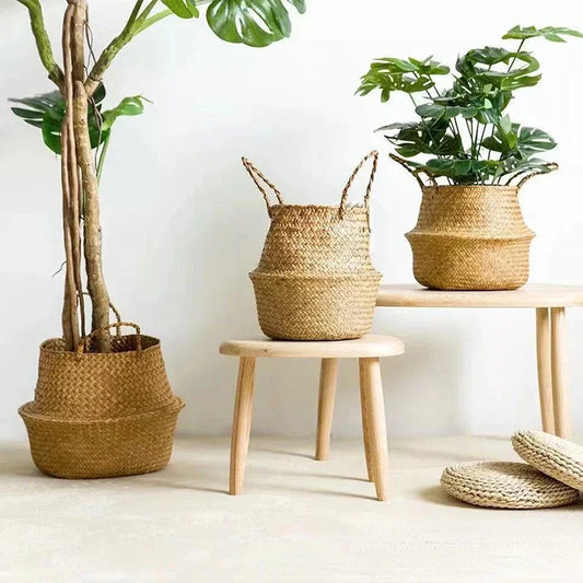 Seaweed Wicker Basket Rattan Hanging Flower Pot Dirty Clothes Basket Storage Basket Cesta Mimbre Basket Picnic Basket