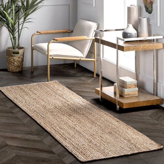 Rigo Hand Woven Farmhouse Jute Runner Rug, 2' 6" X 8', Natural