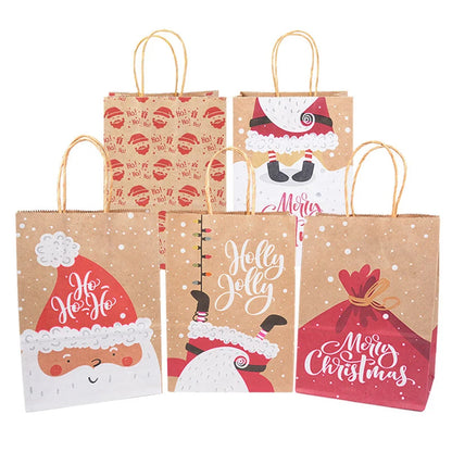 5Pcs Kraft Paper Gift Bags Merry Christmas Candy Cookie Packaging Bag Boxes Natal Kids Favors 2025 New Year Party Decoration