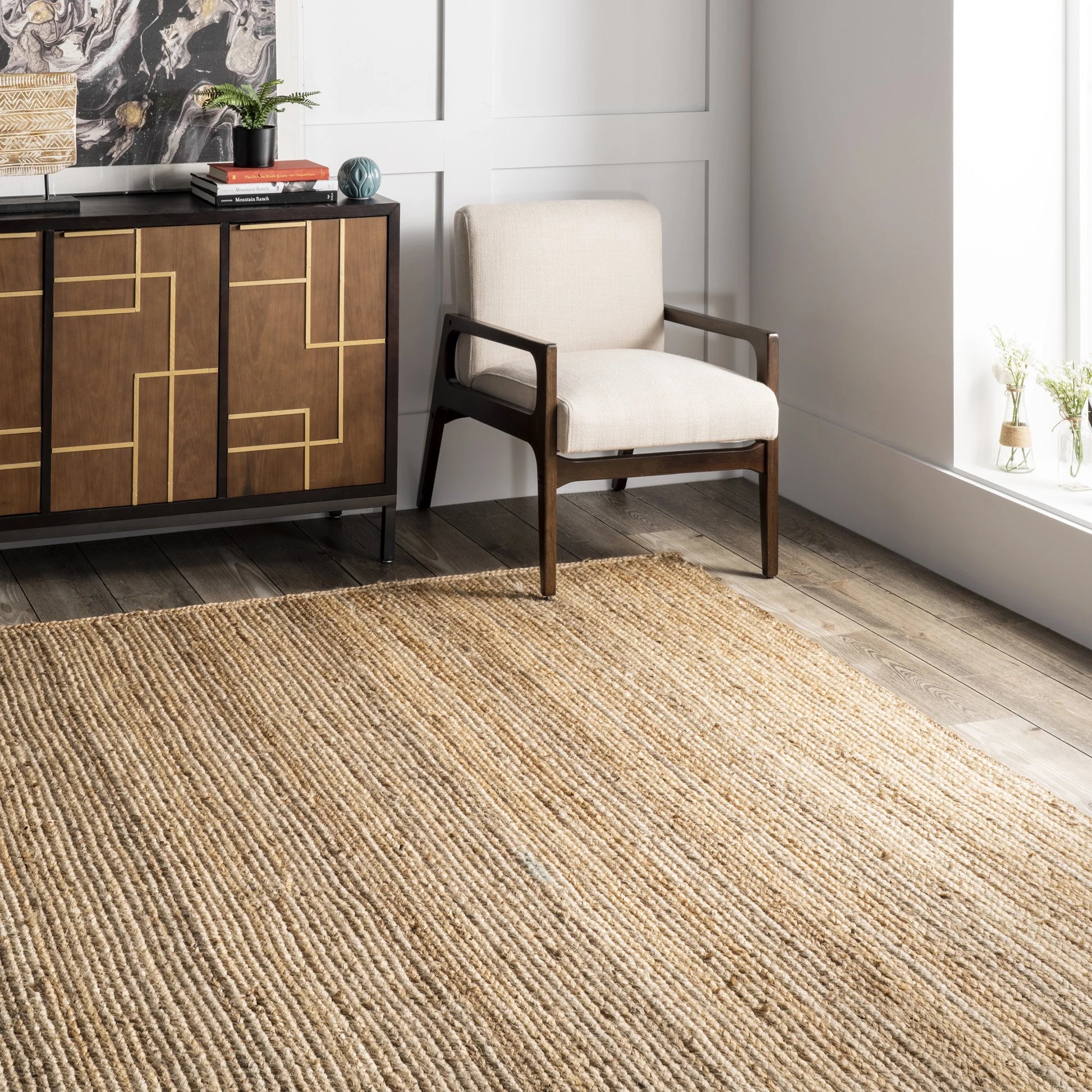 Rigo Hand Woven Farmhouse Jute Area Rug, Oval 6' X 9', Natural