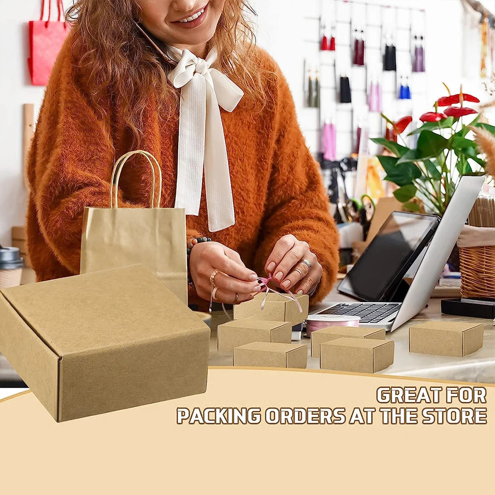 10Pcs Small Kraft Paper Gift Boxes 2.16'' X 2.16'' X 0.98'' for Ornaments Earring Jewelry Wrapping Packaging Cardboard Boxes