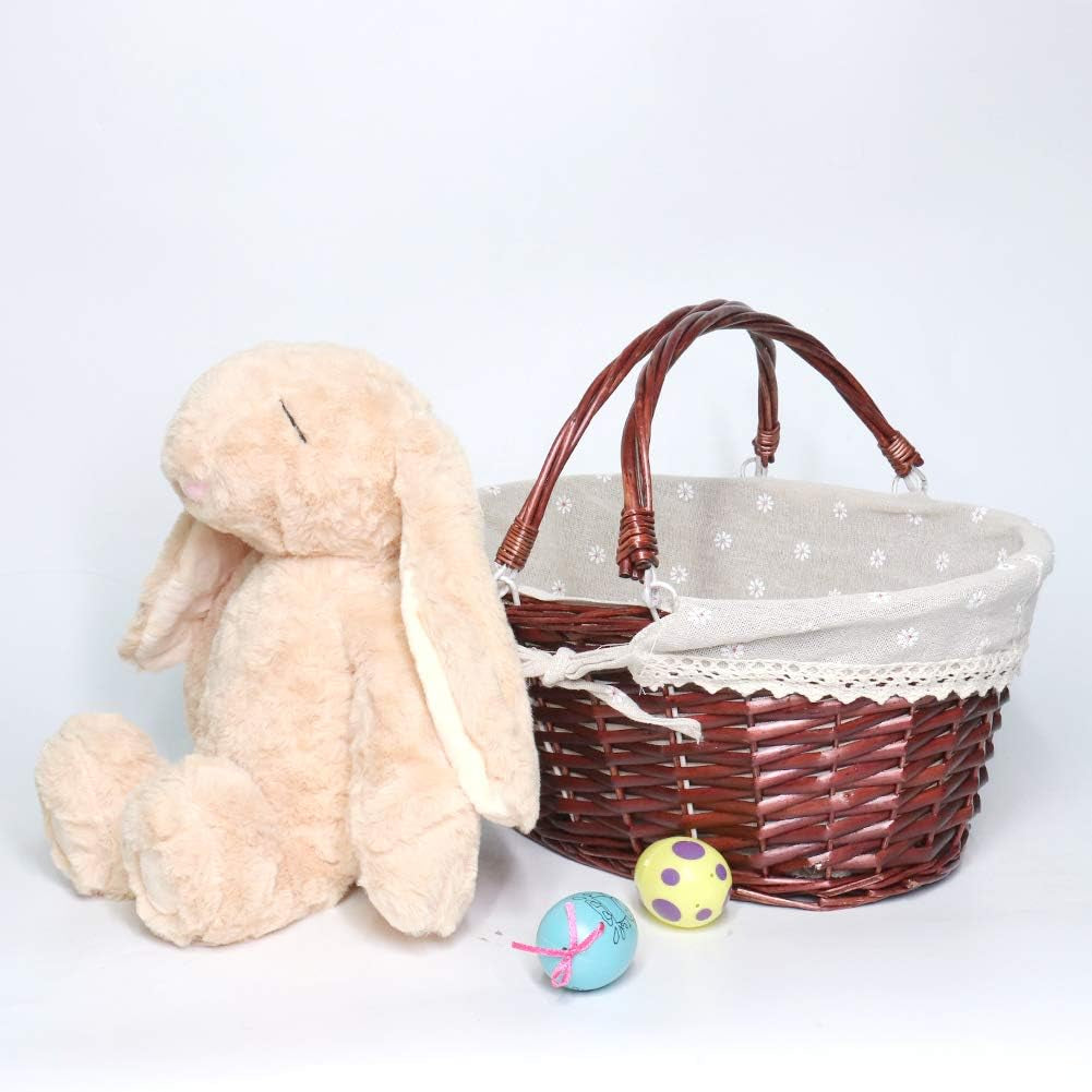 Wicker Gift Baskets Empty Oval Willow Woven Picnic Basket Easter Candy Basket Wine Basket with Handle Egg Gathering Wedding Basket (Brown)