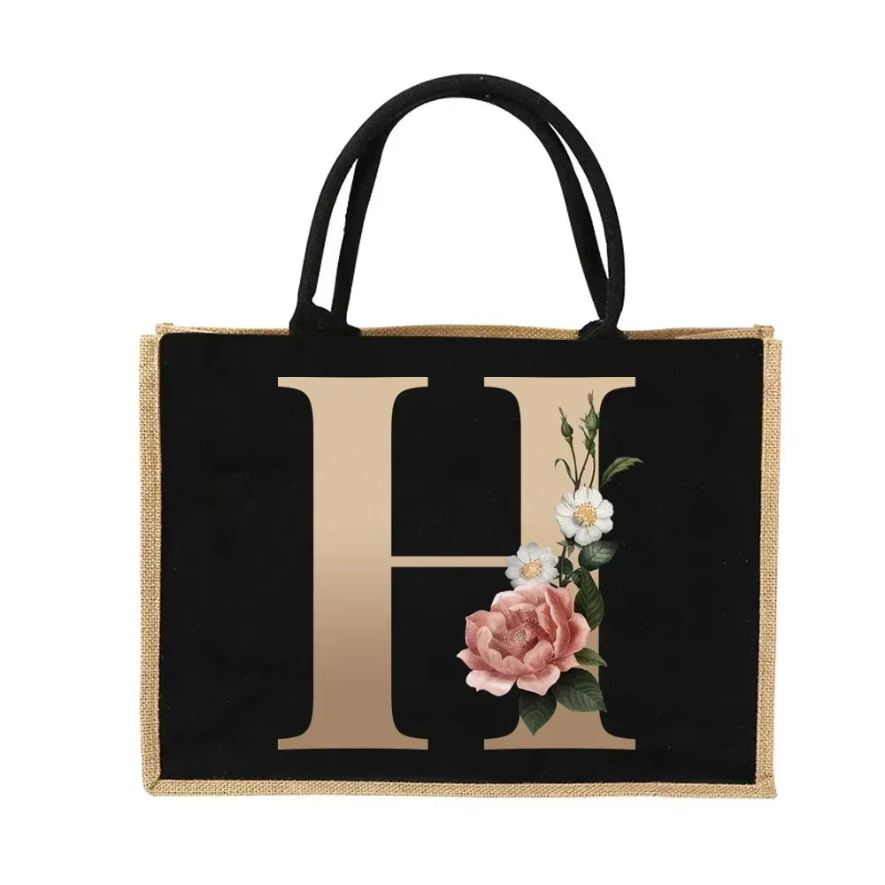 Jute Handbag Shoulder Bag Gold Letters Sacks Jute Imitation Bags Women Shopping Pouch Designer Laminated Bags Dark