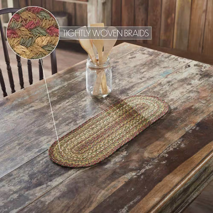 Tea Cabin 8 In. W X 24 In. L Moss Green Crimson Creme Geometric Jute Table Runner