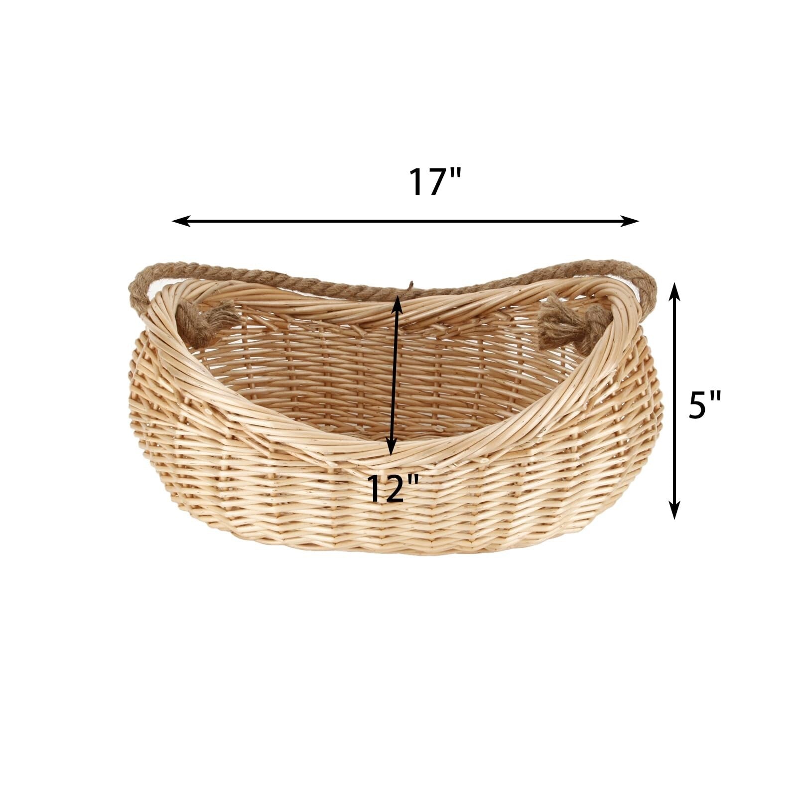 JJSQ Wicker Woven Basket with Jute Rope Handle Garden Harvest Basket Wicker S...