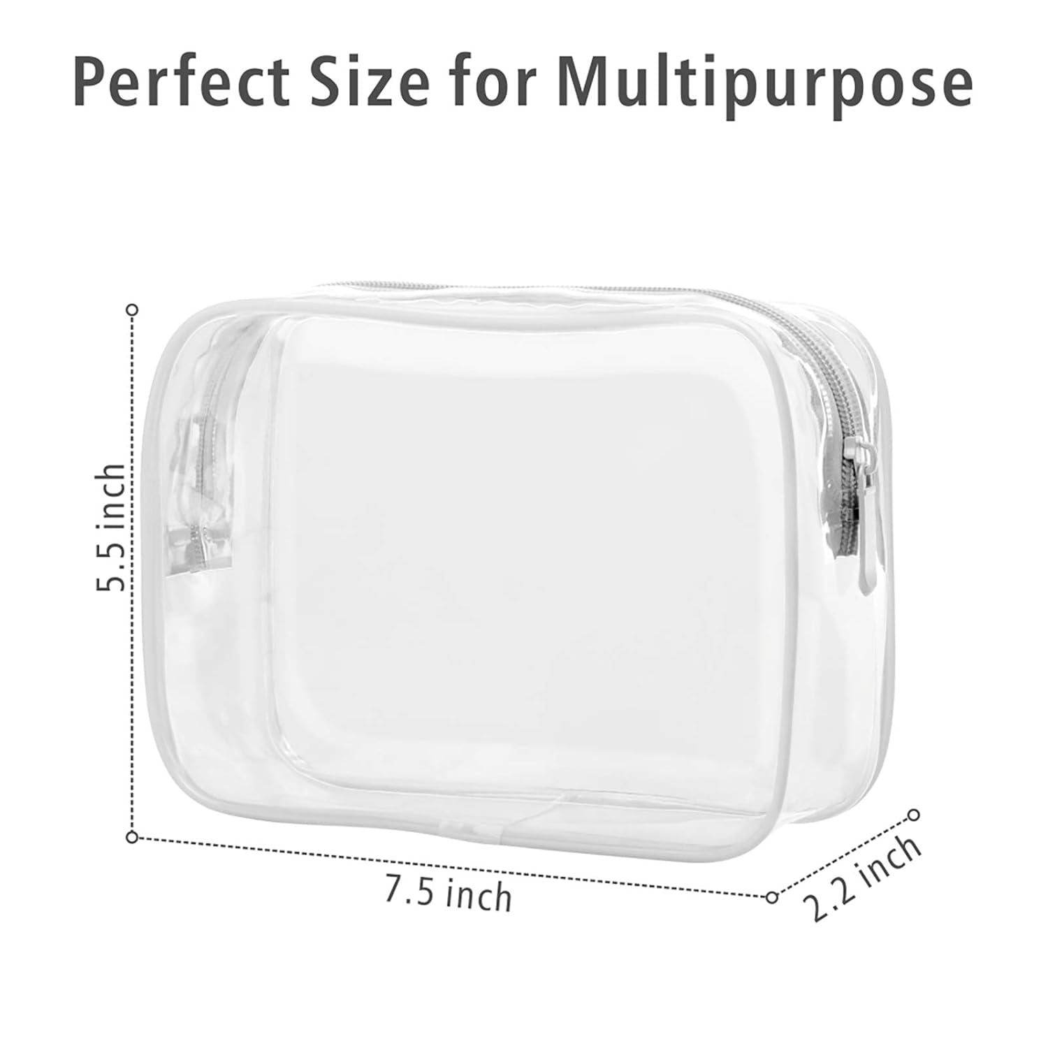 TSA Approved Toiletry Bag, 3 Pack Clear Makeup Bag, Travel Makeup Cosmetic Pouch for Women, Carry on Airport Airline Compliant Bag, White (For Age 12 or Above)