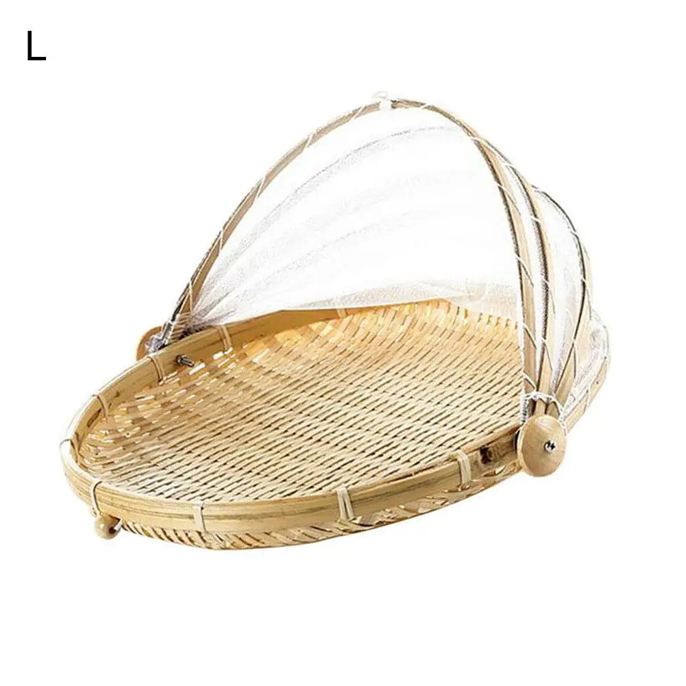 Anti-Insect Dustproof Basket Fruit Vegetable Tray Mesh Drying Dustpan Handmade Bamboo Food Storage Basket Picnic Basket