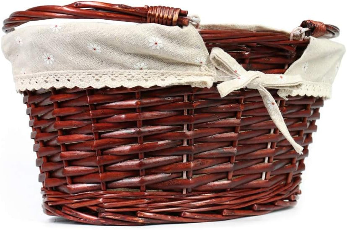 Wicker Gift Baskets Empty Oval Willow Woven Picnic Basket Easter Candy Basket Wine Basket with Handle Egg Gathering Wedding Basket (Brown)