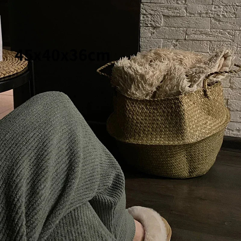 Seaweed Wicker Basket Rattan Hanging Flower Pot Dirty Clothes Basket Storage Basket Cesta Mimbre Basket Picnic Basket