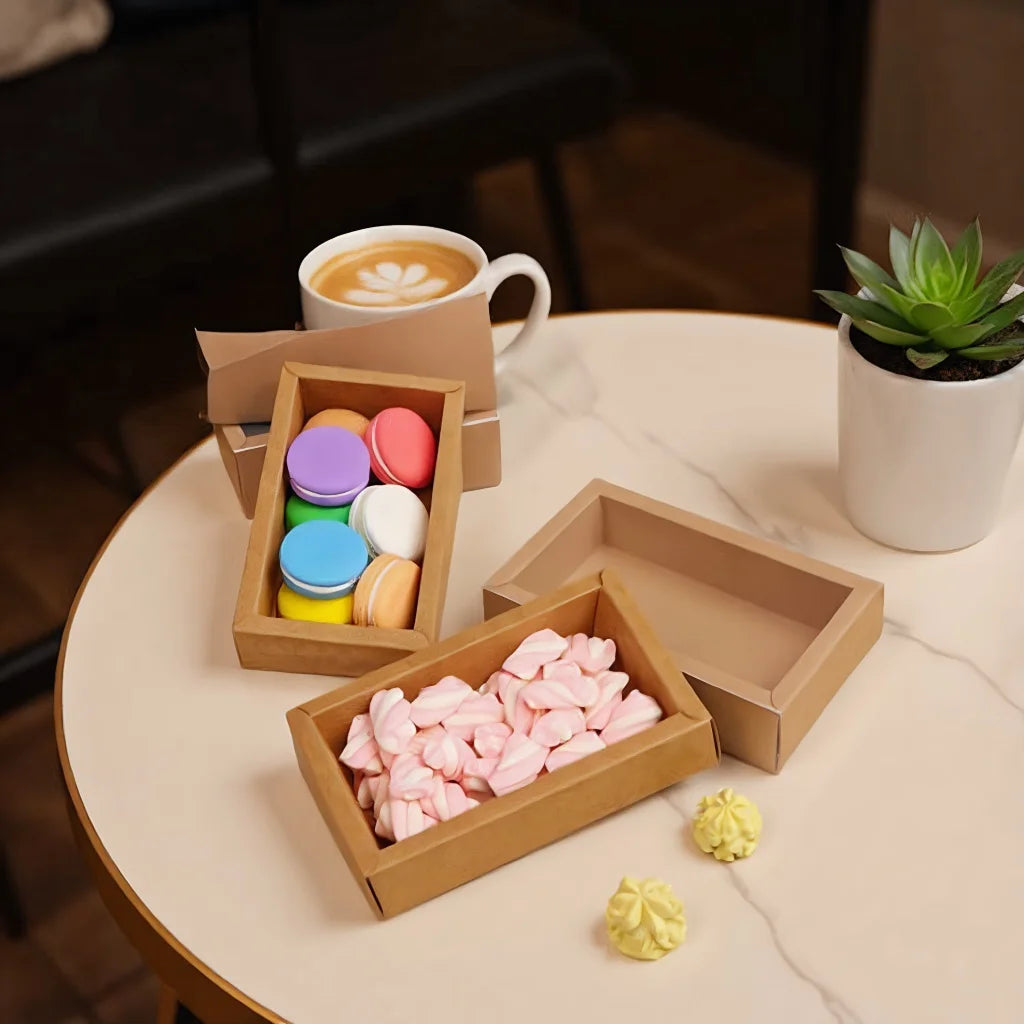 20Pcs Kraft Paper Gift Box Wedding Party Cookie Candy Boxes with Clear PVC Window Soap Jewelry Display Drawer Packaging Boxes