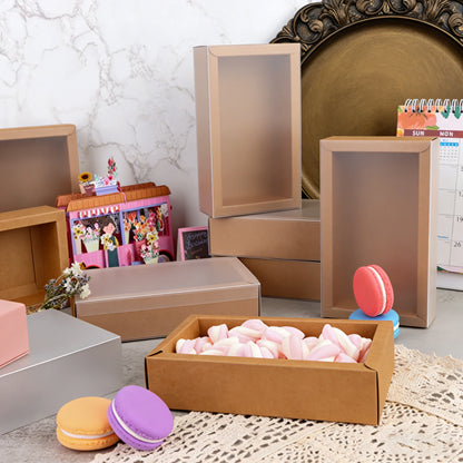 20Pcs Kraft Paper Gift Box Wedding Party Cookie Candy Boxes with Clear PVC Window Soap Jewelry Display Drawer Packaging Boxes