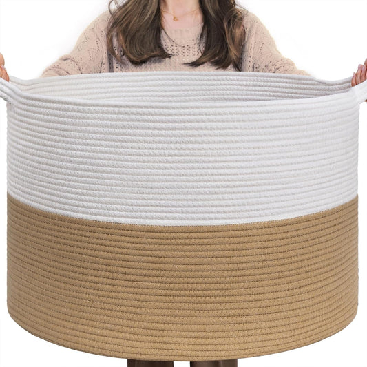 Xxxlarge Jute Rope Basket 21.7" X 21.7" X 13.8" Woven Baby Laundry Baskets for Blankets Toys Storage Basket with Handle Comforter Cushions Storage Bins Thread Laundry Hamper