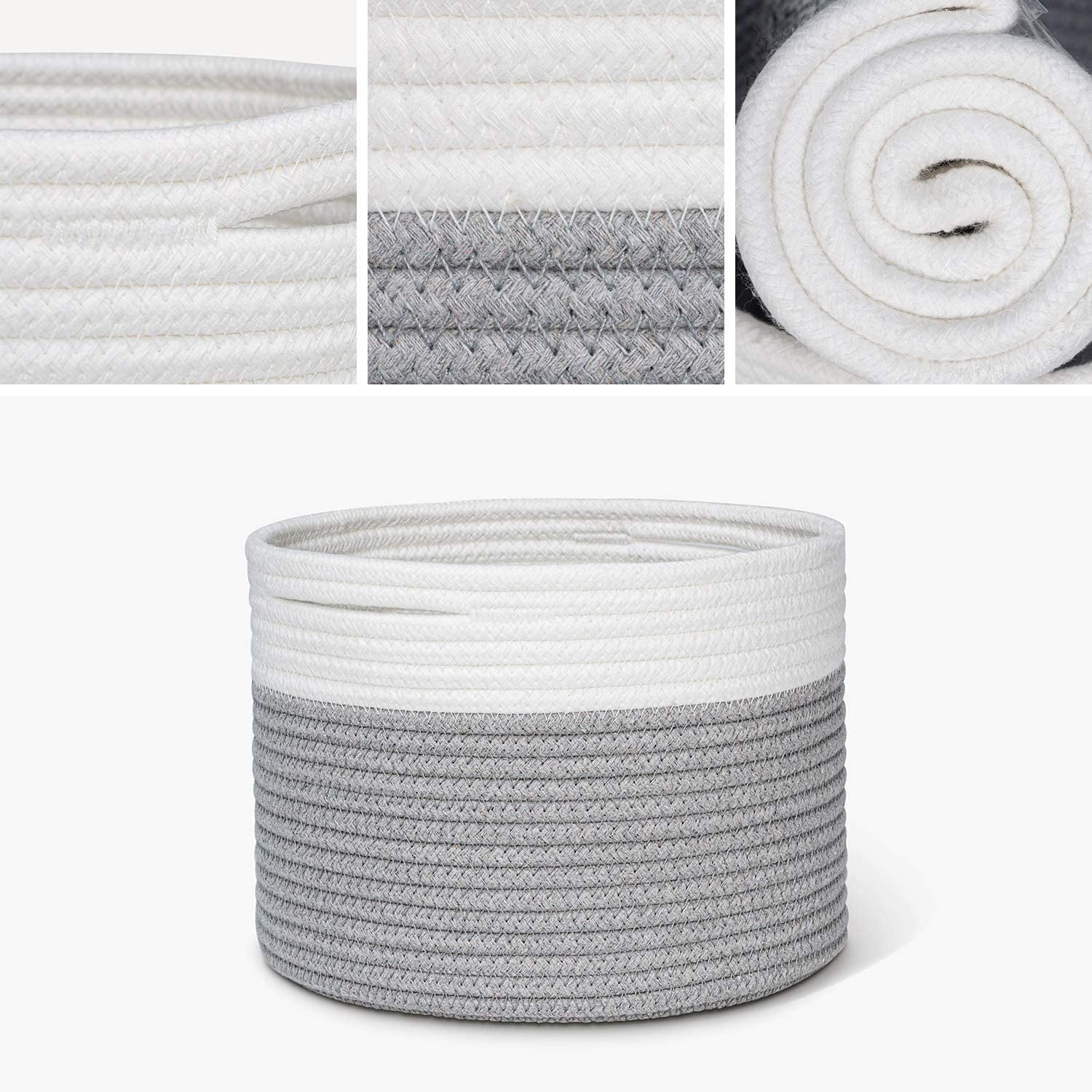 Small Storage Basket - Cute Cotton Rope Basket - Closet Storage Bins - Cute Basket for Remote - Storage Organizer for Toy Storage Bin- 9.4" X 9.4" X 7.1"