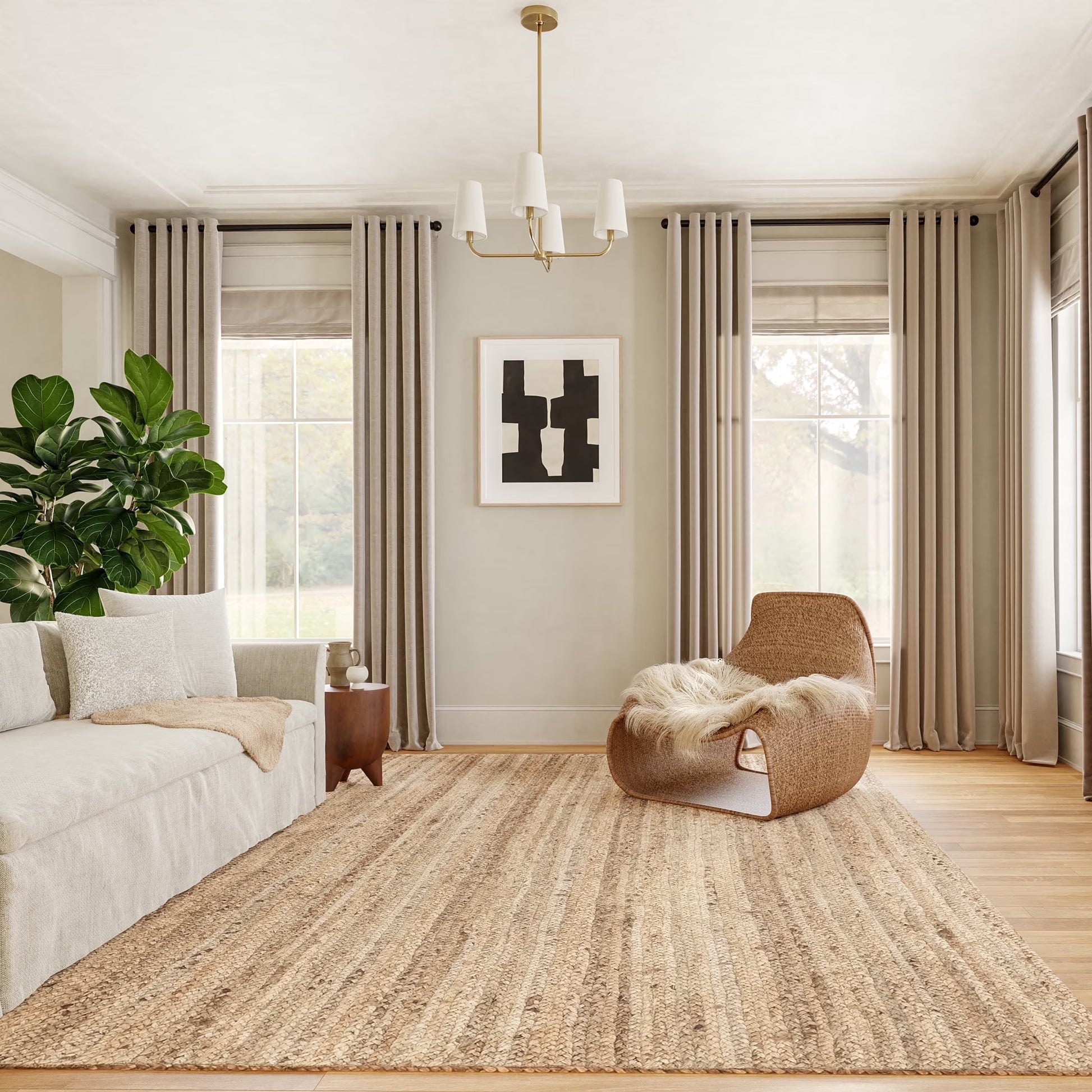 Rigo Hand Woven Farmhouse Jute Area Rug, 7' 6" X 9' 6", Natural