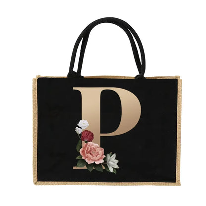 Jute Handbag Shoulder Bag Gold Letters Sacks Jute Imitation Bags Women Shopping Pouch Designer Laminated Bags Dark