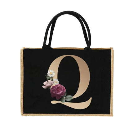 Jute Handbag Shoulder Bag Gold Letters Sacks Jute Imitation Bags Women Shopping Pouch Designer Laminated Bags Dark