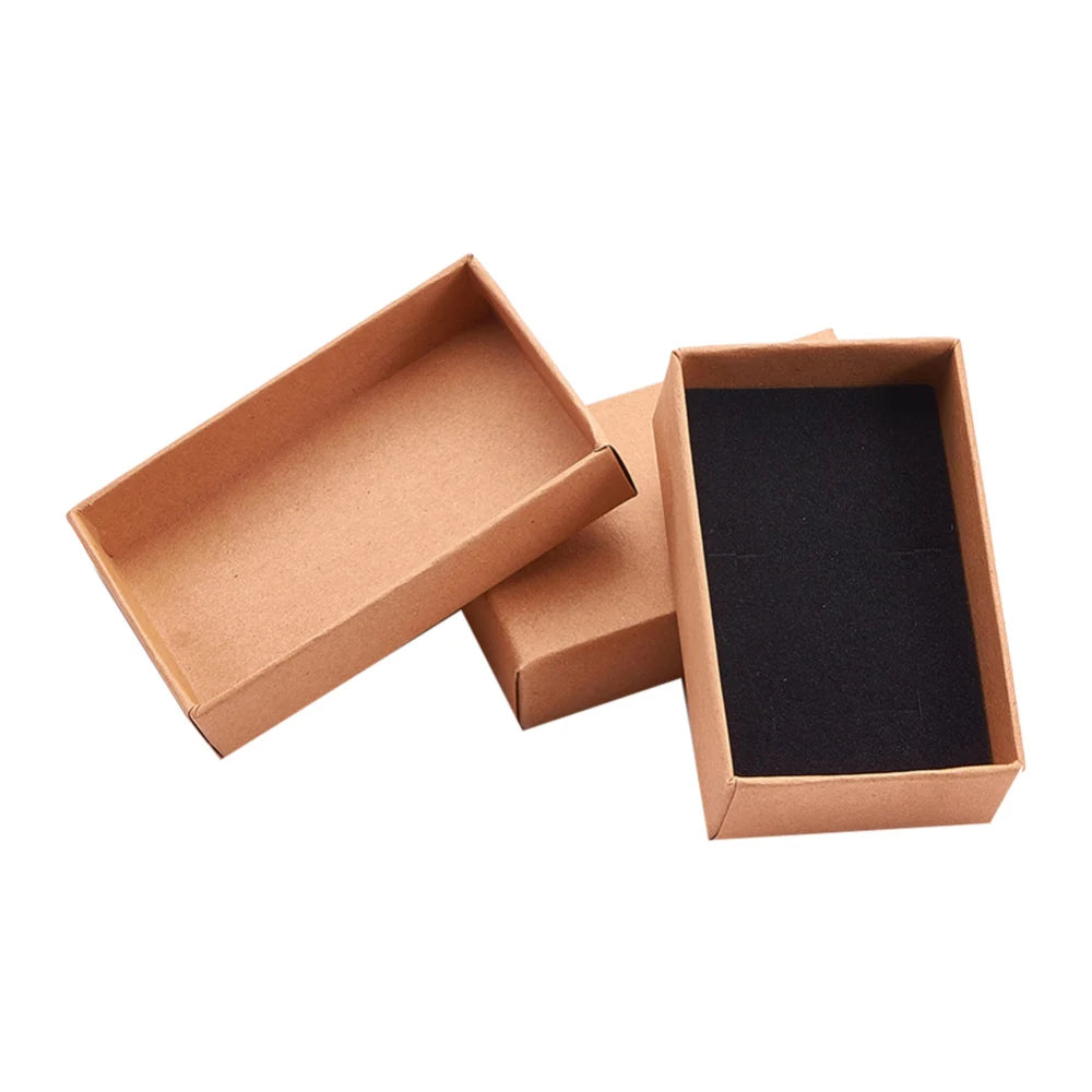 24 Pcs Rectangle Jewelry Box, 3.1X2X1" Tan Cardboard Jewelry Boxes Kraft Paper Gift Packaging Boxes Christmas Gift Paper