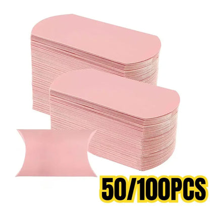 50/100PCS Pink Pillow Paper Box Kraft Paper Candy Jewelry Wedding Birthday Party Christmas Halloween Gift Packaging Boxes