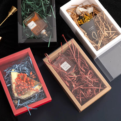 20Pcs Kraft Paper Gift Box Wedding Party Cookie Candy Boxes with Clear PVC Window Soap Jewelry Display Drawer Packaging Boxes