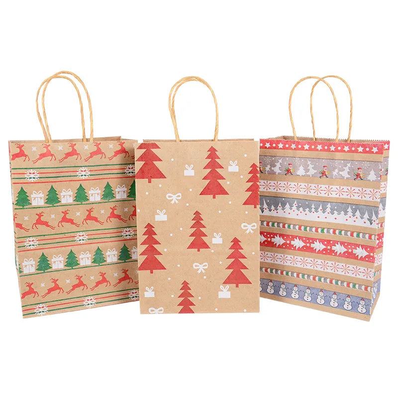 5Pcs Kraft Paper Gift Bags Merry Christmas Candy Cookie Packaging Bag Boxes Natal Kids Favors 2025 New Year Party Decoration