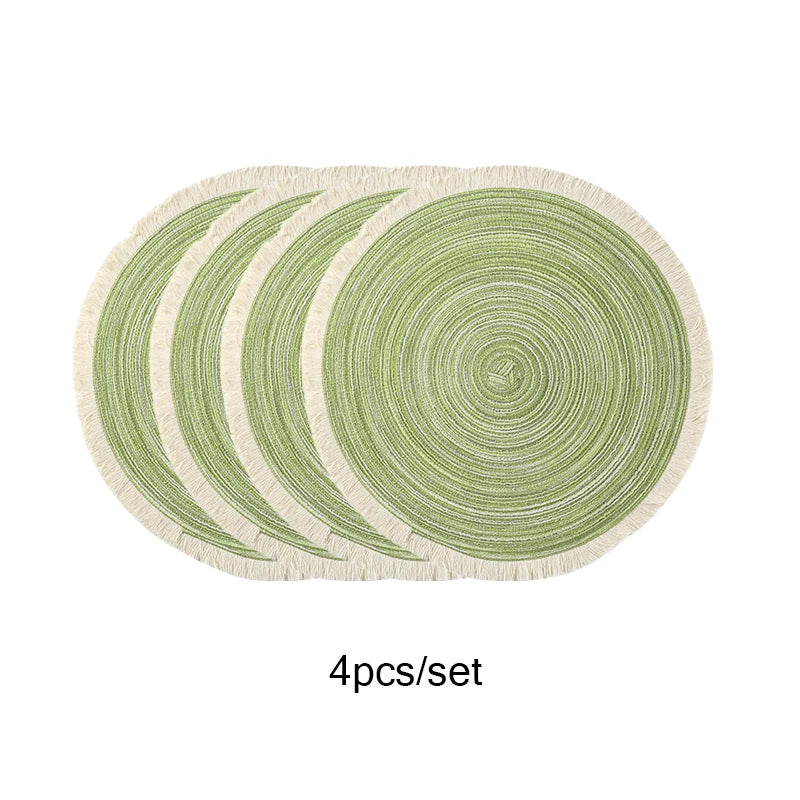 4Pcs/Set Hot Selling Fringe Eco-Friendly Household Non-Slip Morden Style Table Woven Placemats Polyester round Mat