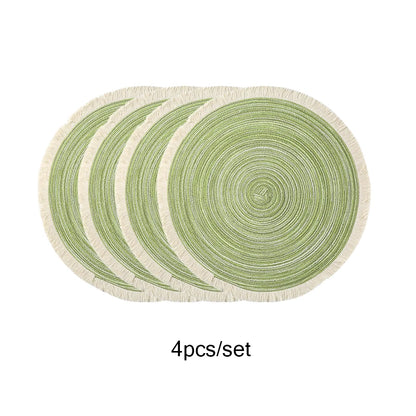 4Pcs/Set Hot Selling Fringe Eco-Friendly Household Non-Slip Morden Style Table Woven Placemats Polyester round Mat