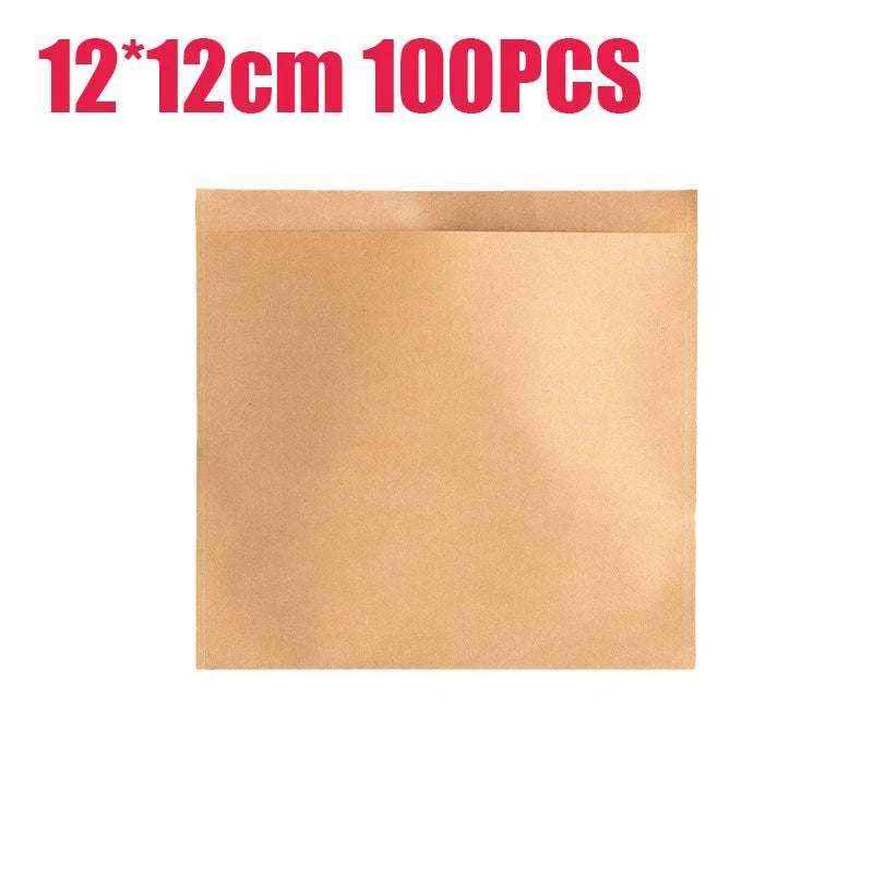 100PCS Disposable Kraft Paper Bag Oil Proof Paper Bag Food Packaging Bags Packaging Parchment Paper Baking Paper Air Fryer