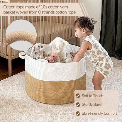 Xxxlarge Jute Rope Basket 21.7" X 21.7" X 13.8" Woven Baby Laundry Baskets for Blankets Toys Storage Basket with Handle Comforter Cushions Storage Bins Thread Laundry Hamper