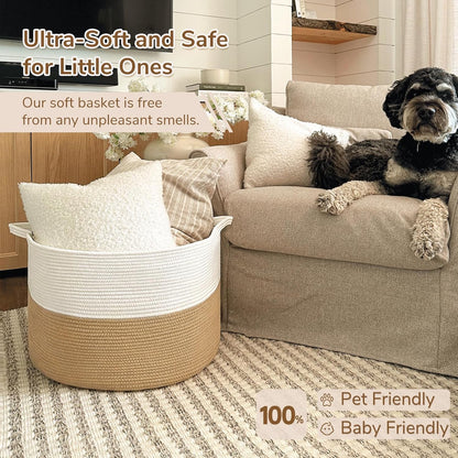 Xxxlarge Jute Rope Basket 21.7" X 21.7" X 13.8" Woven Baby Laundry Baskets for Blankets Toys Storage Basket with Handle Comforter Cushions Storage Bins Thread Laundry Hamper