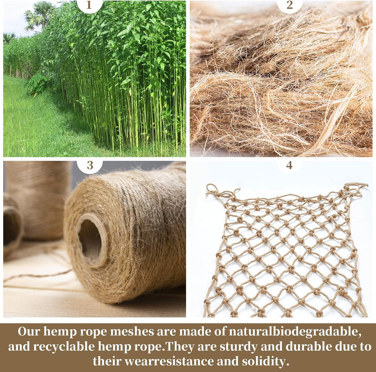 Jute Hemp Rope Net (3Ftx6Ft), Heavy Duty Natural Climbing Safety Rope Netting Balcony Stairs Fence Garden Playground Protection Net Indoor & Outdoor Decor Rope Net