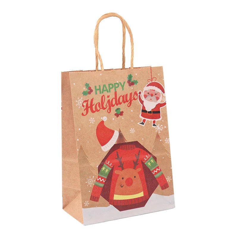 5Pcs Kraft Paper Gift Bags Merry Christmas Candy Cookie Packaging Bag Boxes Natal Kids Favors 2025 New Year Party Decoration