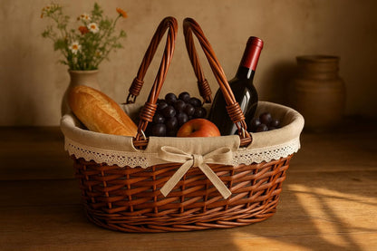 Wicker Gift Baskets Empty Oval Willow Woven Picnic Basket Easter Candy Basket Wine Basket with Handle Egg Gathering Wedding Basket (Brown)
