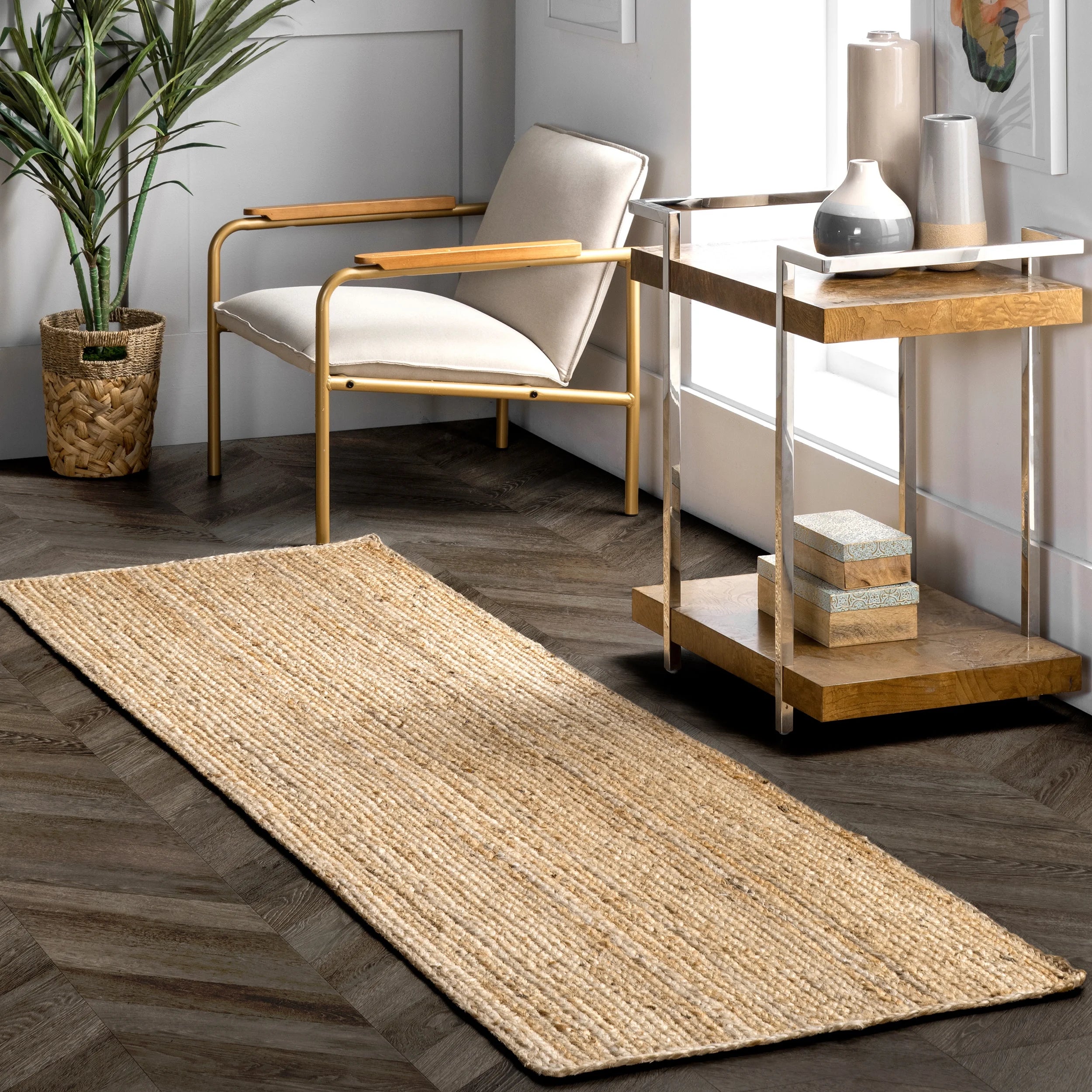 Rigo Hand Woven Farmhouse Jute Runner Rug, 2' 6" X 8', Natural
