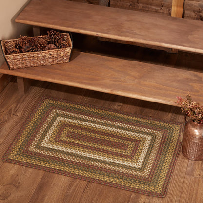 Tea Cabin Rustic Jute Green Striped Accent Rug Rectangle W/Floor Pad 20"X30"