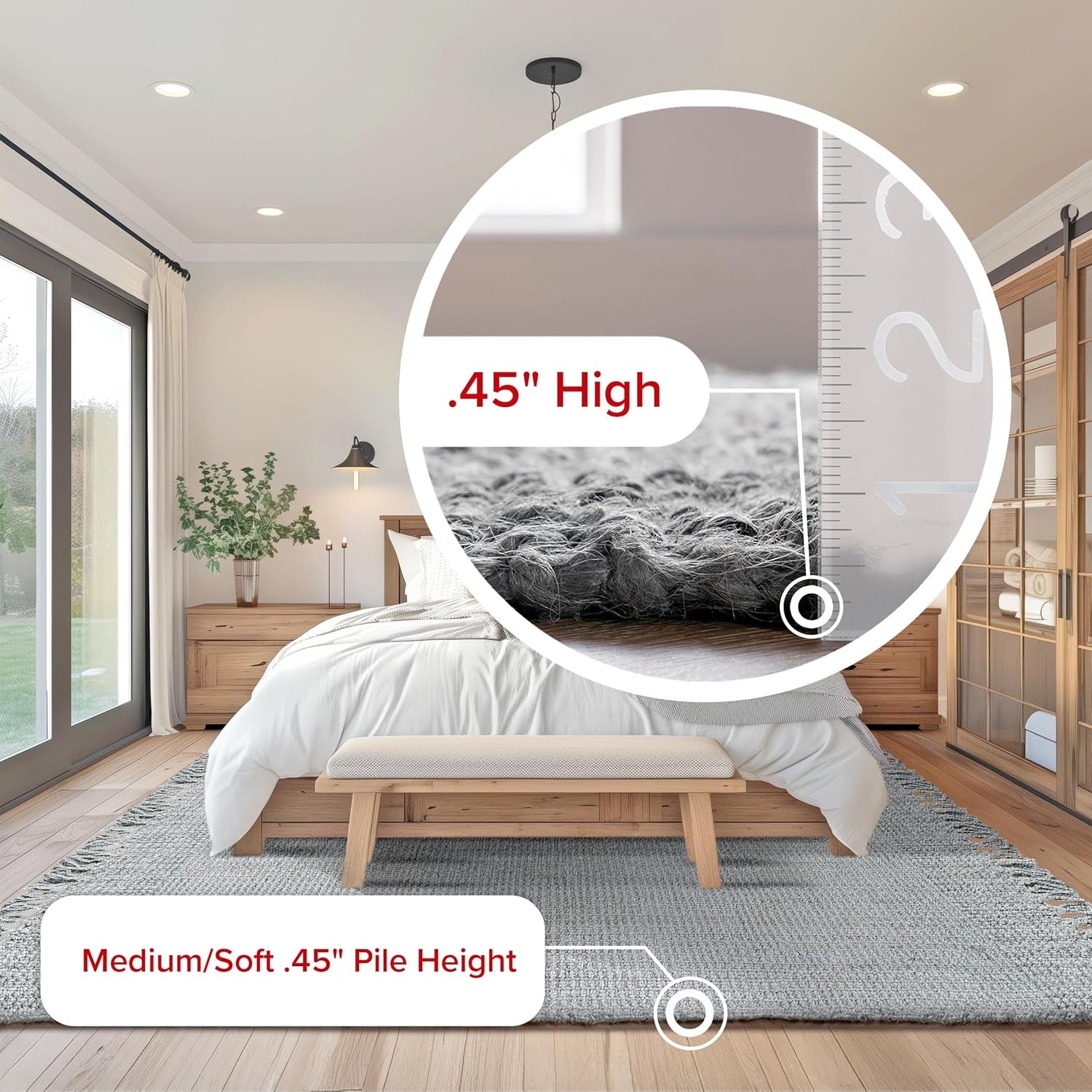 Daniela Grey, 6' X 9', Handmade, Jute, Tassel, Soft and Textured, High Traffic, Stain Resistant, Easy Clean, Durable Area Rug for Bedroom, Living Room, Dining Space, Foyer, Entryway