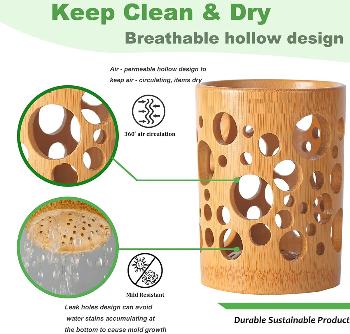 Bamboo Toothbrush Holder for Bathroom Toothbrush Cup with Drainage Quick Drying Bathroom Cup Toothpaste Holder Degradable Cup